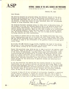 Circular letter from National Council of the Arts, Sciences and Professions to W. E. B. Du Bois