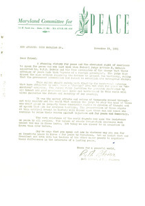 Circular letter from Maryland Committee for Peace to W. E. B. Du Bois