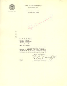 Letter from W. R. Ming, Jr. to W. E. B. Du Bois