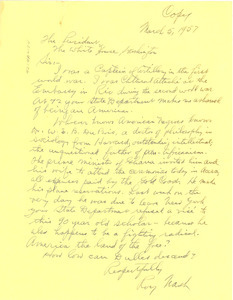 Letter from Roy Nash to United States President
