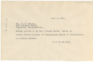 Telegram from W. E. B. Du Bois to Gertrude Morgan