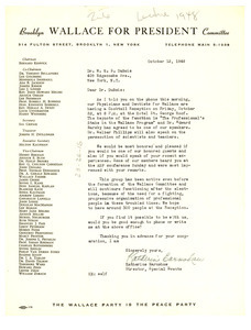Letter from Brooklyn Wallace for President Committee to W. E. B. Du Bois