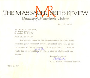 Letter from Massachusetts Review to W. E. B. Du Bois