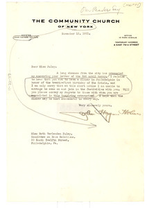 Letter from John Haynes Holmes to Committee on Race Relations