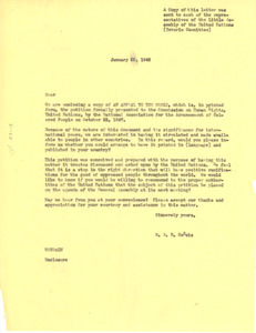 Circular letter from W. E. B. Du Bois to United Nations Little Assembly