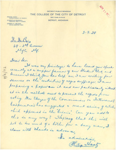 Letter from Philip Hentz to W. E. B. Du Bois