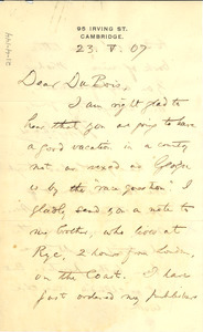 Letter from William James to W. E. B. Du Bois