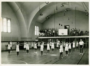 Young boys exercising inside the Jerusalem YMCA gymnasium