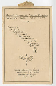 Cosmopolitan Club Farewell banquet to seniors brochure (1922)