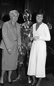 Unidentified women with C-3P0 from Star Wars films at Boston City Hall