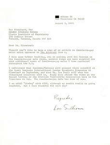 Correspondence from Lou Sullivan to Ray Blanchard (August 5, 1989)