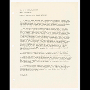 Memorandum from Edith Ellis to O.P. and M.S. Snowden about observation of social inventory