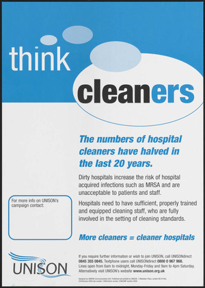 Think cleaners : The number of hospital cleaners have haved in the last 20 years