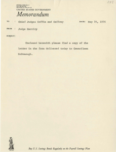 Memorandum to Judge Andrew Augustine Caffrey and Judge Frank Morey Coffin from Judge Garrity concerning a Boston City Council summons, 1976 May 20