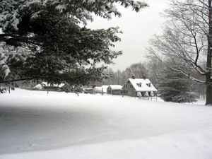 'Farm in Snow'--circa 1835 farm manager's cottage at the Governor Gore estate