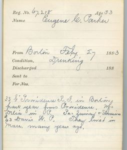 Tewksbury Almshouse Intake Record: Parker, Eugene C.