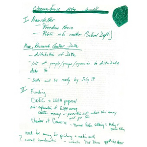 Meeting notes, Clearinghouse, June 28, 1974.