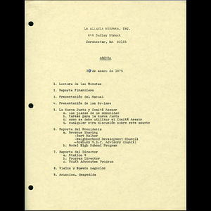 Meeting materials for January 1975.