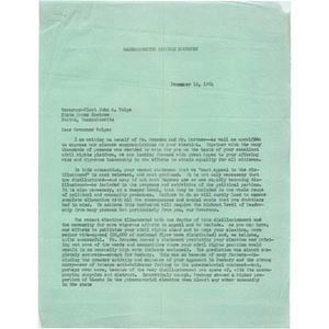 Letter, Gov. John A. Volpe, December 18, 1964.