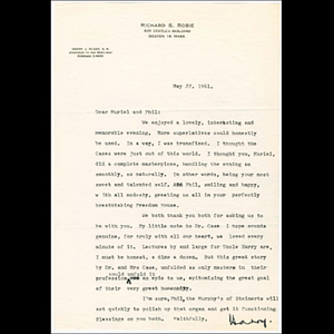 Letter from Harry J. Blake to Muriel and Otto Phillip Snowden about Freedom House