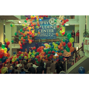 Balloons are let go during the dedication of the John A. and Marcia Curry Student Center
