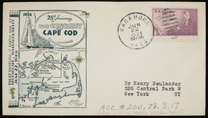 First day cover, Twenty-fith Anniversary First Shovelful of Earth Dug at Bournedale, Mass., June 22, 1934.