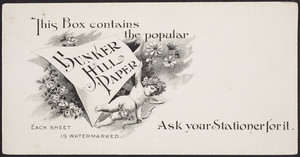 Trade card for Bunker Hill Paper, location unknown, undated