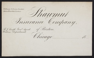 Letterhead for the Shawmut Insurance Company of Boston, Chicago, Illinois, 1800s