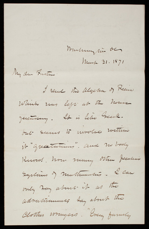 Thomas Lincoln Casey to General Silas Casey, March 31, 1871