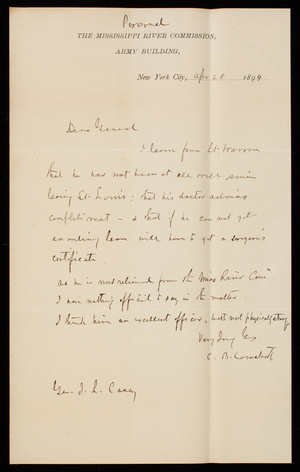 [Cyrus] B. Comstock to Thomas Lincoln Casey, April 28, 1894