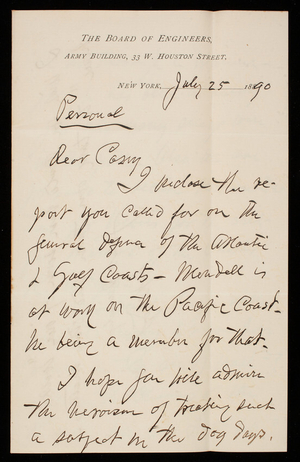 Henry L. Abbot to Thomas Lincoln Casey, July 25, 1890