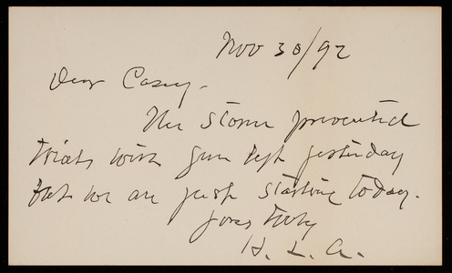 Henry L. Abbot to Thomas Lincoln Casey, November 30, 1892 (1)