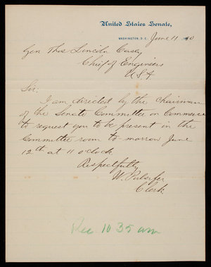 Senator [William] Frye to Thomas Lincoln Casey, June 11, 1890