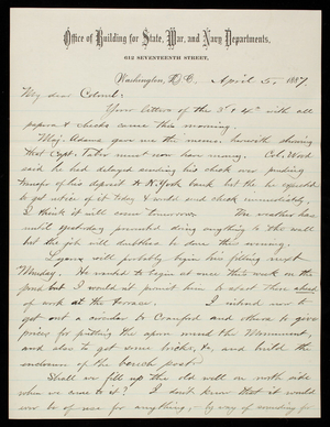 Bernard R. Green to Thomas Lincoln Casey, April 5, 1887