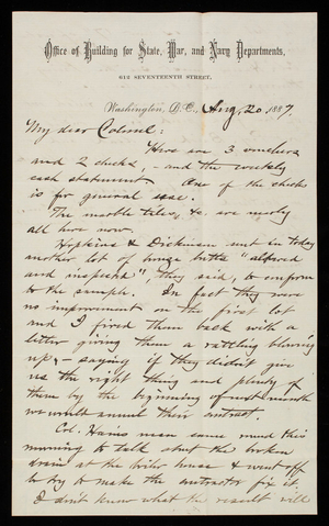 Bernard R. Green to Thomas Lincoln Casey, August 20, 1887