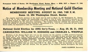 Postcard from Newspaper Guild of Boston to Charles L. Whipple