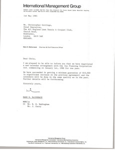 Letter from Mark H. McCormack to Christopher Gorringe