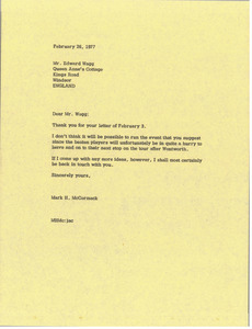 Letter from Mark H. McCormack to Edward Wagg