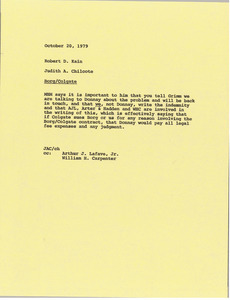 Memorandum from Judy A. Chilcote to Robert D. Kain