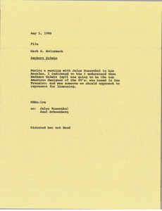 Memorandum from Mark H. McCormack to Barbara Colwin file