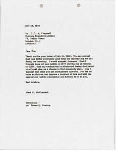 Letter from Mark H. McCormack to Tim G. A. Chappell