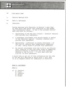 Memorandum from Mark H. McCormack concerning Chevrolet