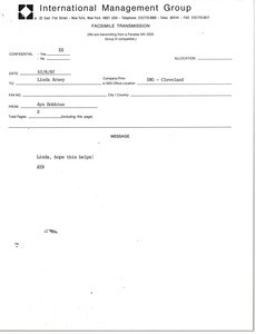 Fax from Ayn Robbins to Linda Arney
