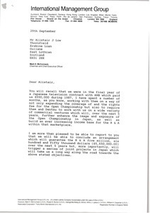 Letter from Mark H. McCormack to Alistair J. Low