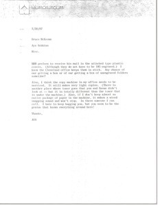 Memorandum from Ayn Robbins to Bruce McKeown