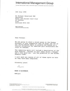 Letter from Mark H. McCormack to Michael Bonallack