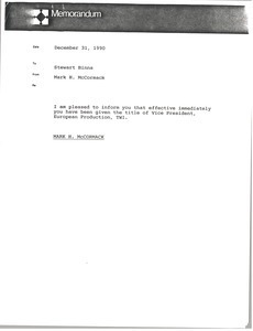 Memorandum from Mark H. McCormack to Stewart Binns