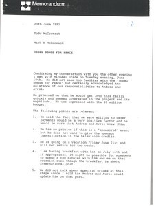 Memorandum from Mark H. McCormack to Todd McCormack