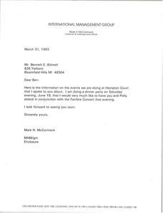 Letter from Mark H. McCormack to Bennett Bidwell