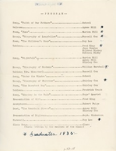 Program for the 1935 New Salem Academy graduation exercises